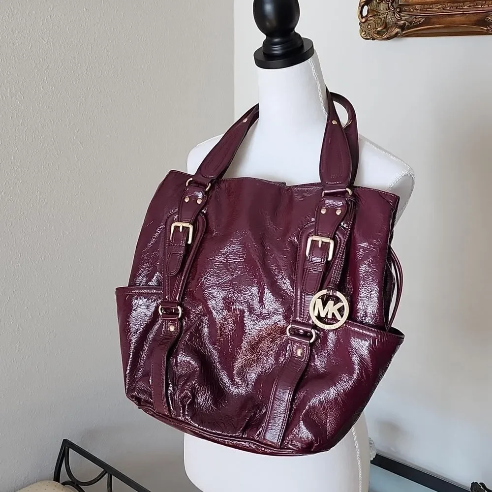 Michael Kors Burgundy Patent Leather Shoulder Bag